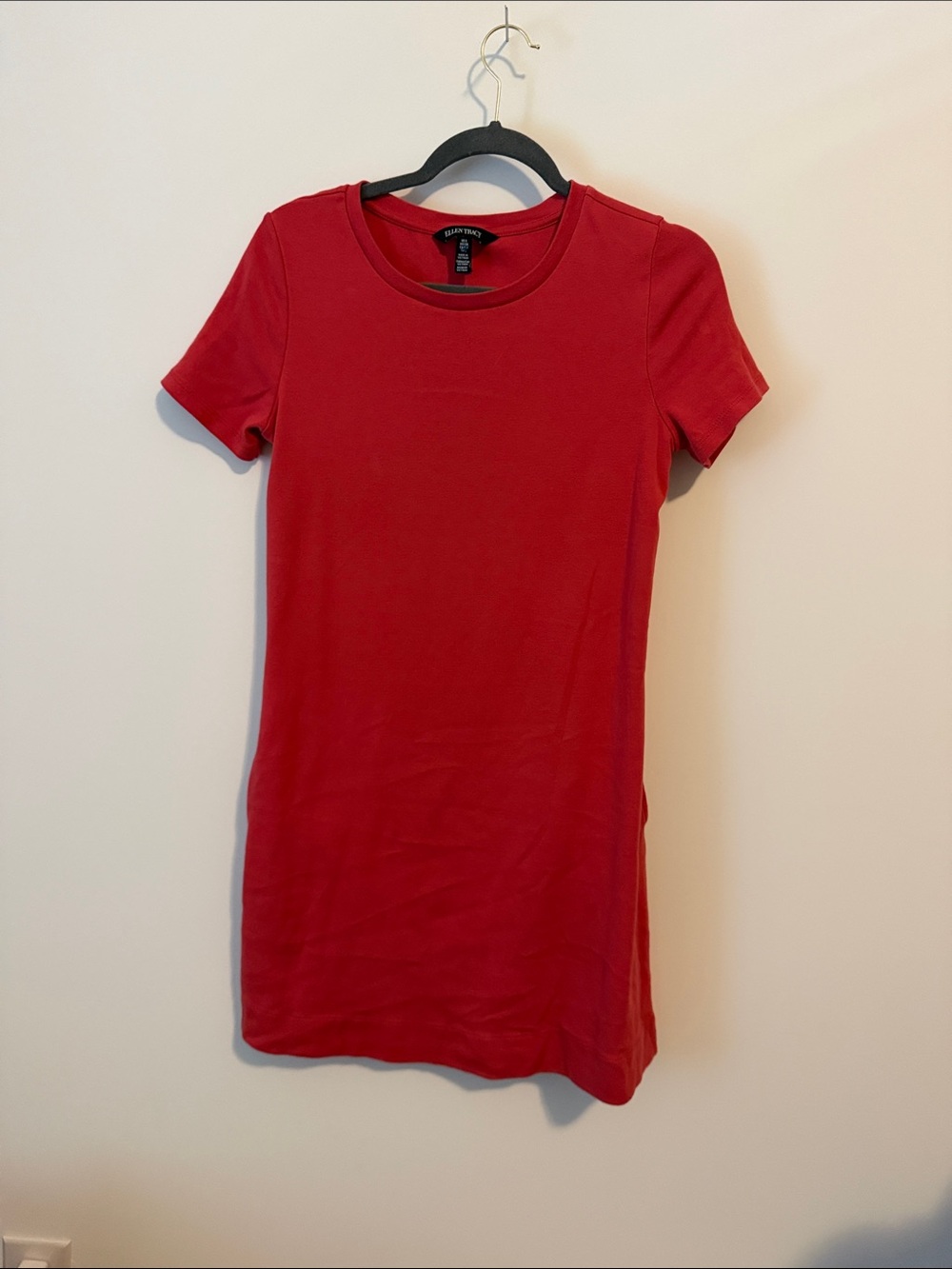 Ellen Tracy Scarlet Short-Sleeve Knit Shift Mini Dress